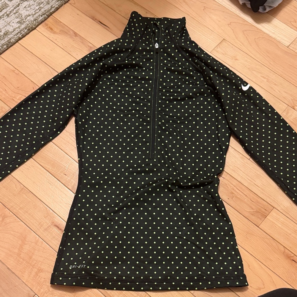 Nike Black and Green Polka Dot Long Sleeve Top